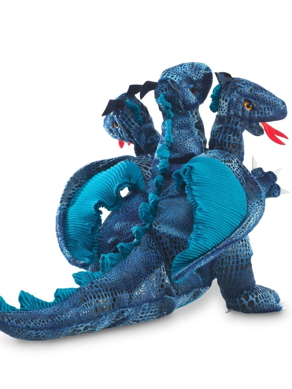 Collectible Folkmanis Plush Three-Headed Dragon Toy - Blue